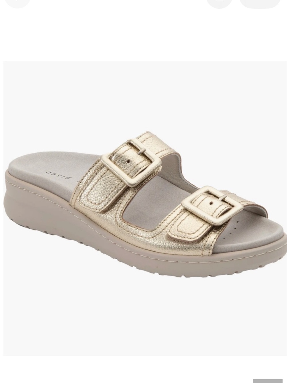 David Tate Frenchy Double Band Slide Sandal Metallic Pebbled Leather, Sz 9